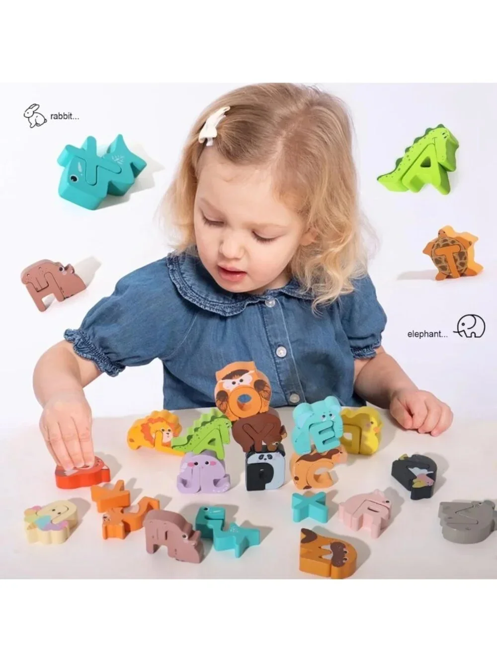 52-Piece Wooden Alphabet Animal Matching Game & Peg Puzzles for Toddlers 3-5